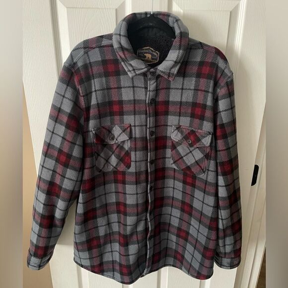 Men’s Freedom Foundry Gray/red/black Plaid Fleece Shirt / Shacket Lined Size XXL - Picture 2 of 9